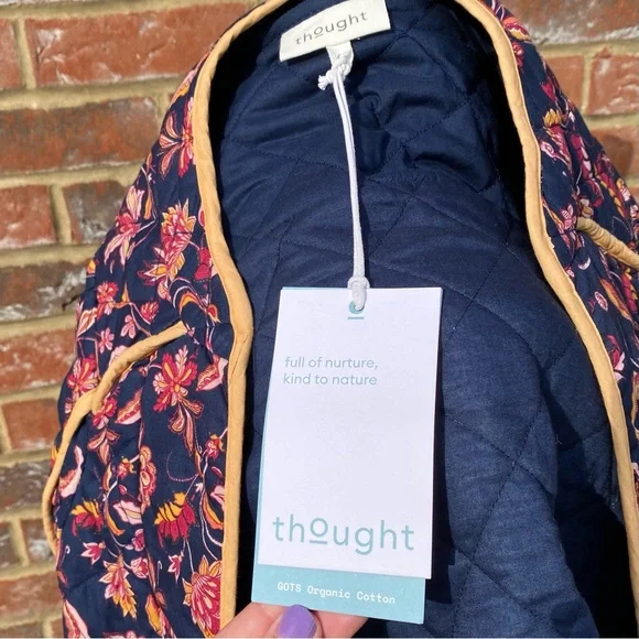 BNWT Thought Size 8 100% Organic Cotton Floral Paisley Print Open Jacket Trim - Picture 8 of 15